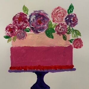 Floral Pink and Red Cake Painting